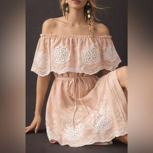 BLUE TASSEL: NWOT Peachy Embroidered Off Shoulder Dress